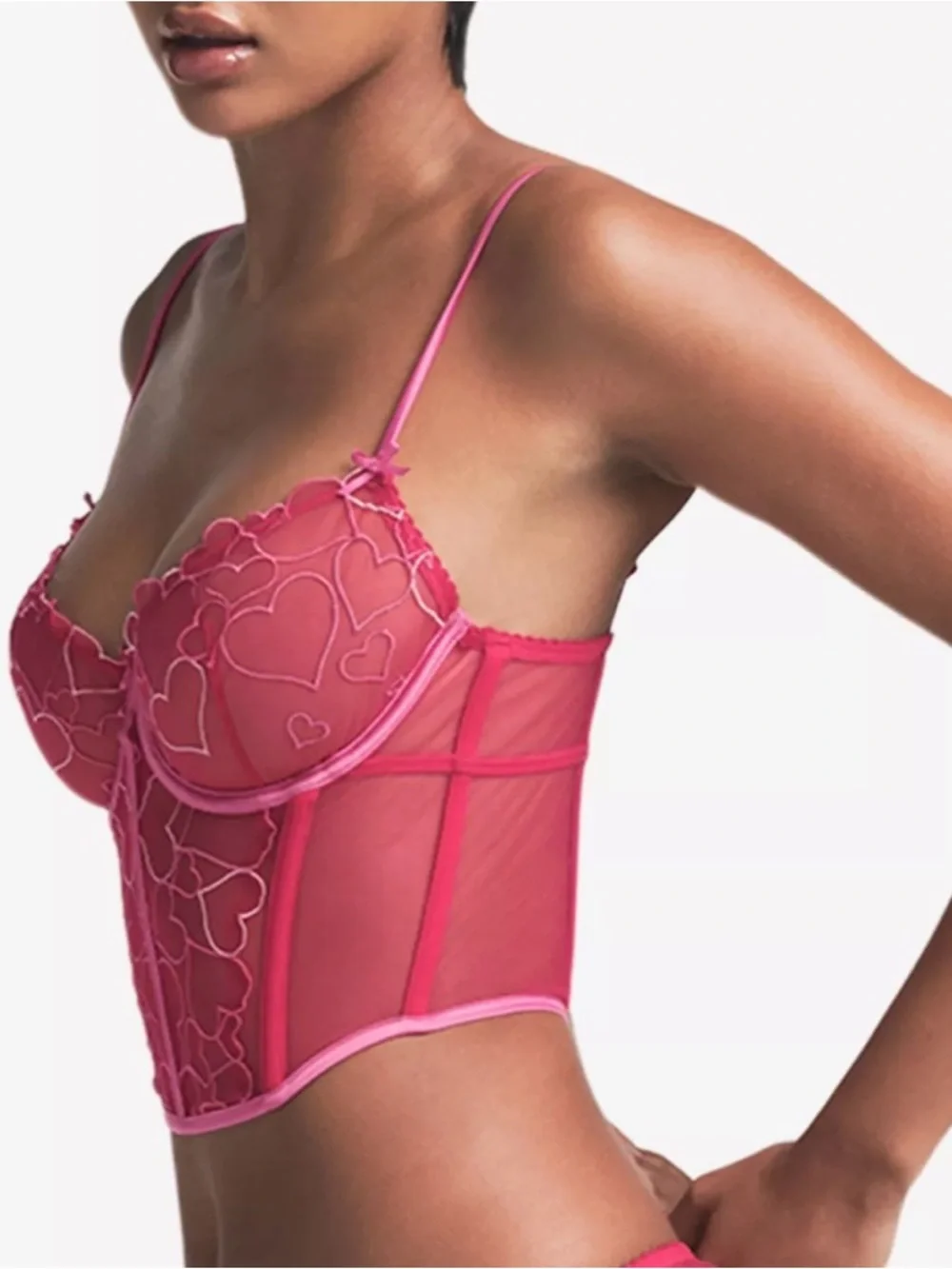 SKIMS Hot Pink Heart-Embroidered Longline Bustier - Picture 3 of 9